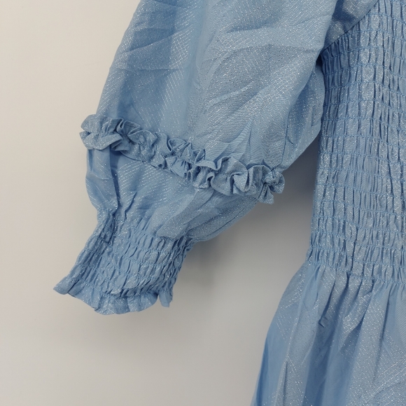 Hill House The Nesli Nap Tiered Midid Dress Blue with Silver Threading - Picture 3 of 7